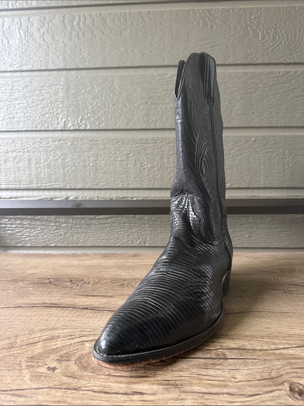 Come West Men's Black Textured Western Boot - Sleek Pointed Toe size 10 M
